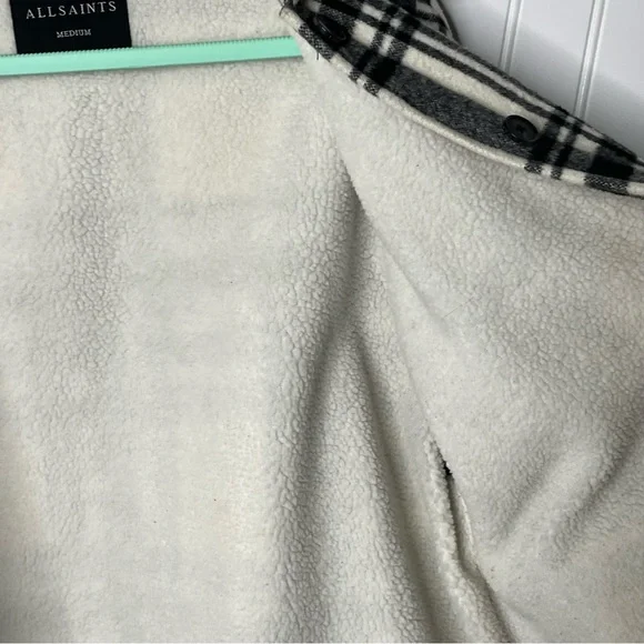 AllSaints Luella Check Jacket Black White Buffalo Plaid Medium Sherpa Lined - Picture 10 of 12